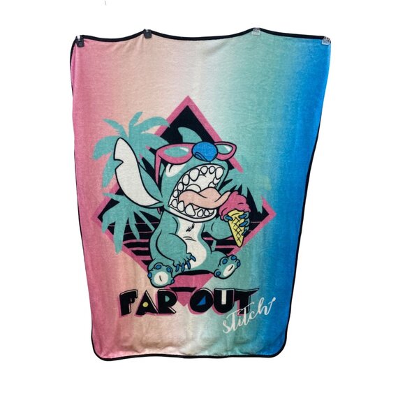 Disney Stitch "Far Out" Plush Blanket Blue Pink 42” x 60" - Picture 1 of 5